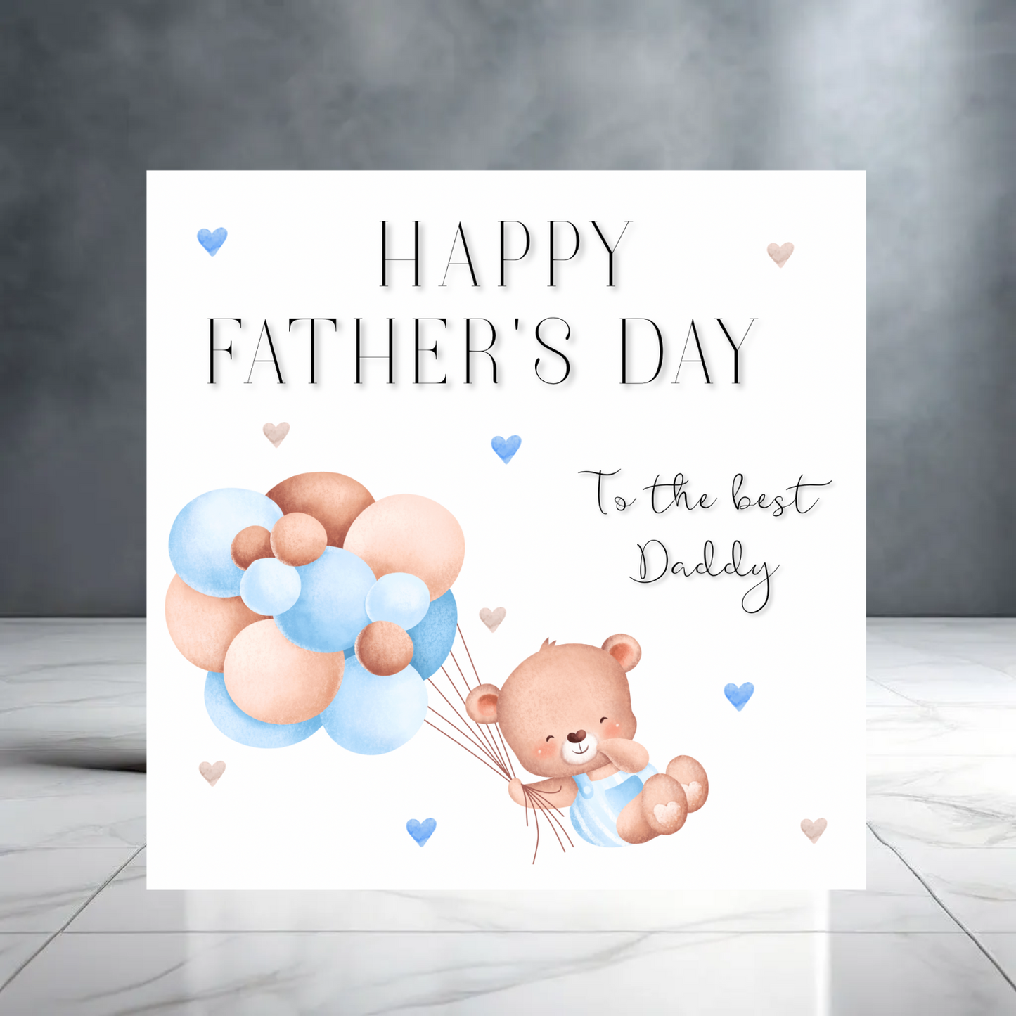 Happy Father’s Day To a Very Special Daddy Card with Teddy Bear, Balloons & Hearts – Father’s Day Card from Kids or Toddler