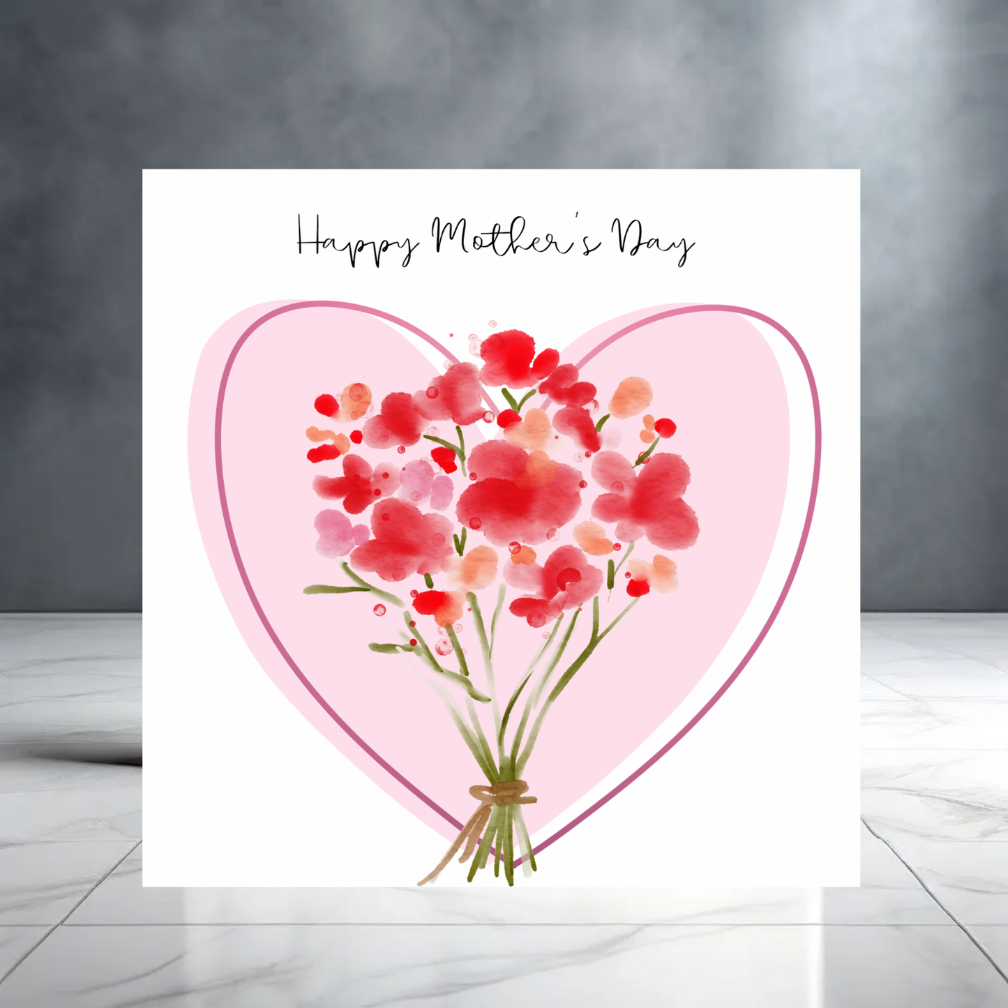 Pink Girly Happy Mother’s Day Card with Flowers and Heart - Mum