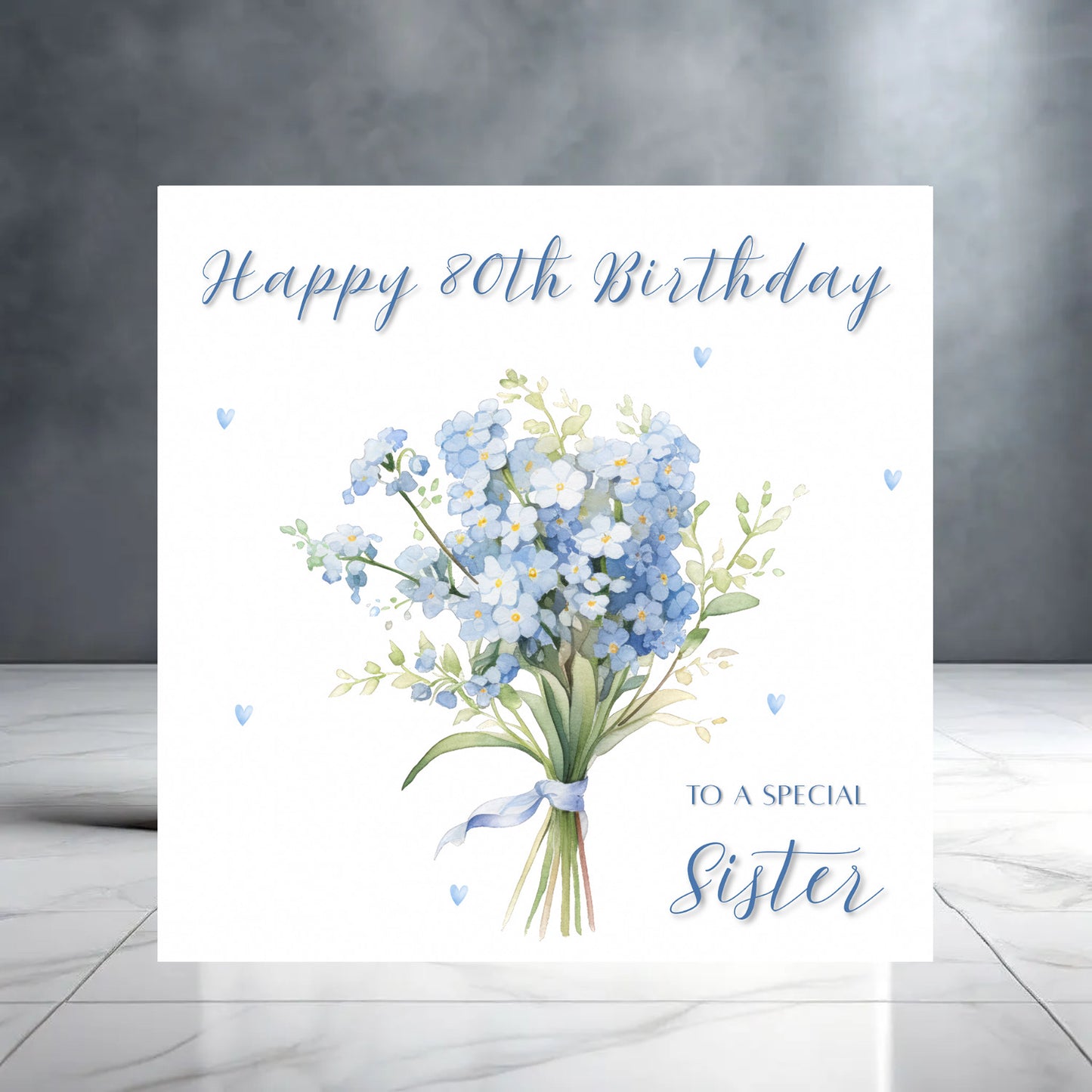 Blue Happy 80th Birthday to a Special Sister - Milestone Birthday - Flowers - Birthday Card for Her