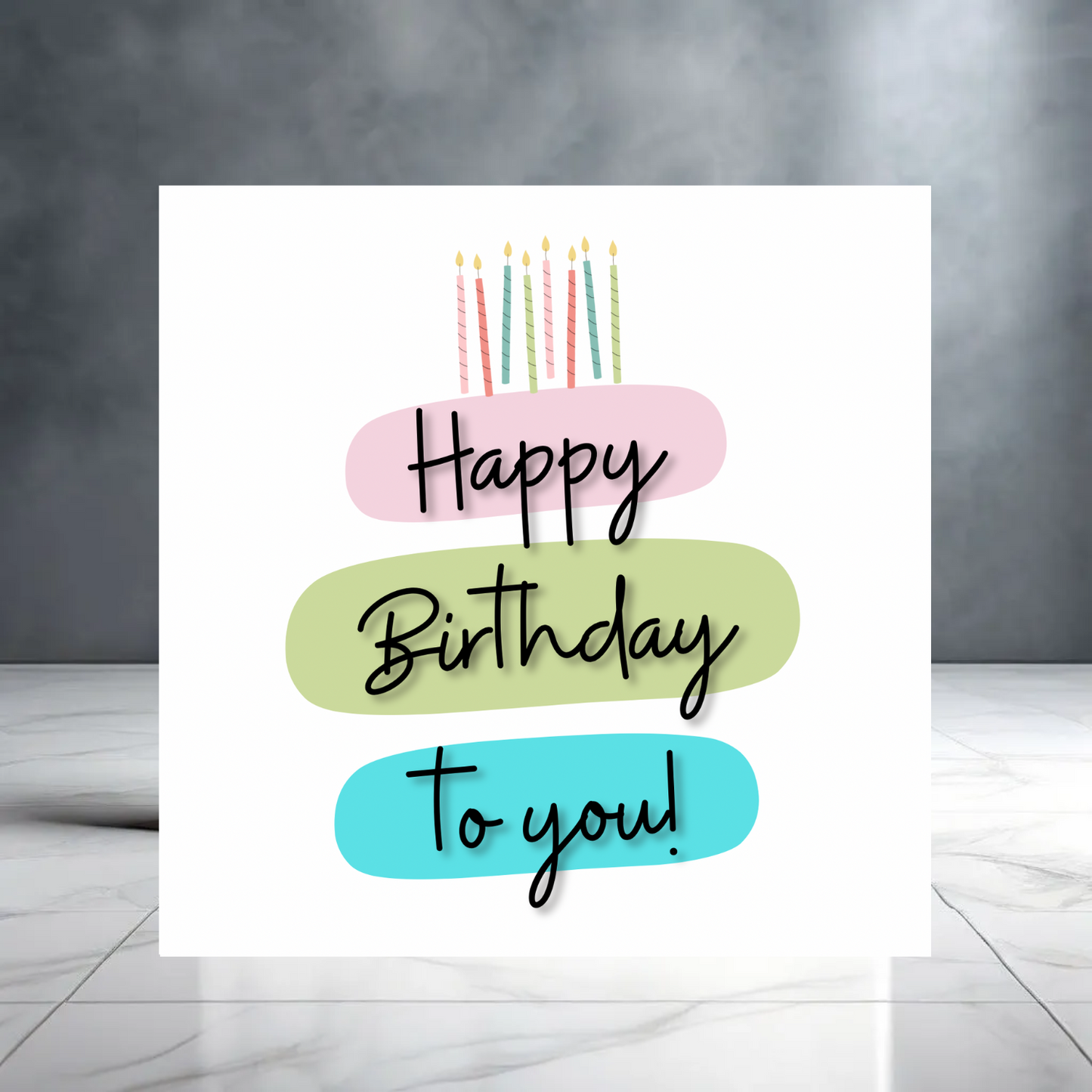 Modern Birthday Card – Pastel Layer Cake Design with Candles | Happy Birthday To You Card | Minimalist Greeting Card for All Ages