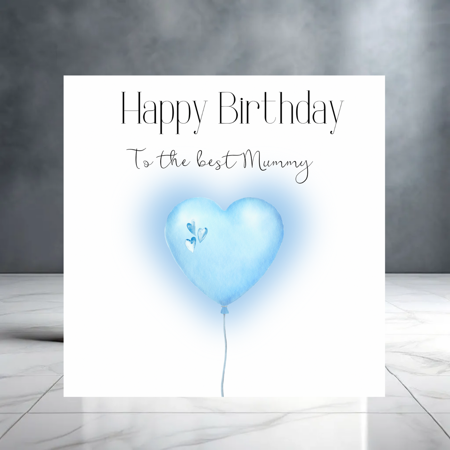 Blue Happy Birthday to the Best Mummy Card with Blue Heart Balloon