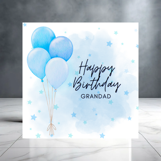 Blue Happy Birthday Grandad Card with Balloons