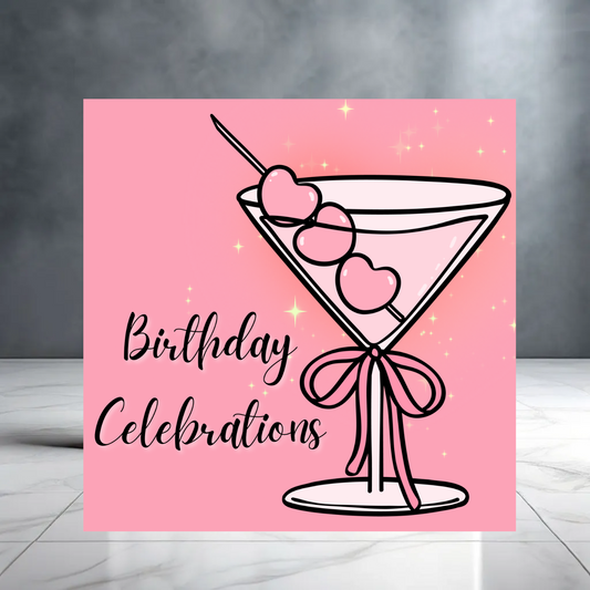 Pink Martini Cocktail with Stars and Bow Birthday Celebration Card