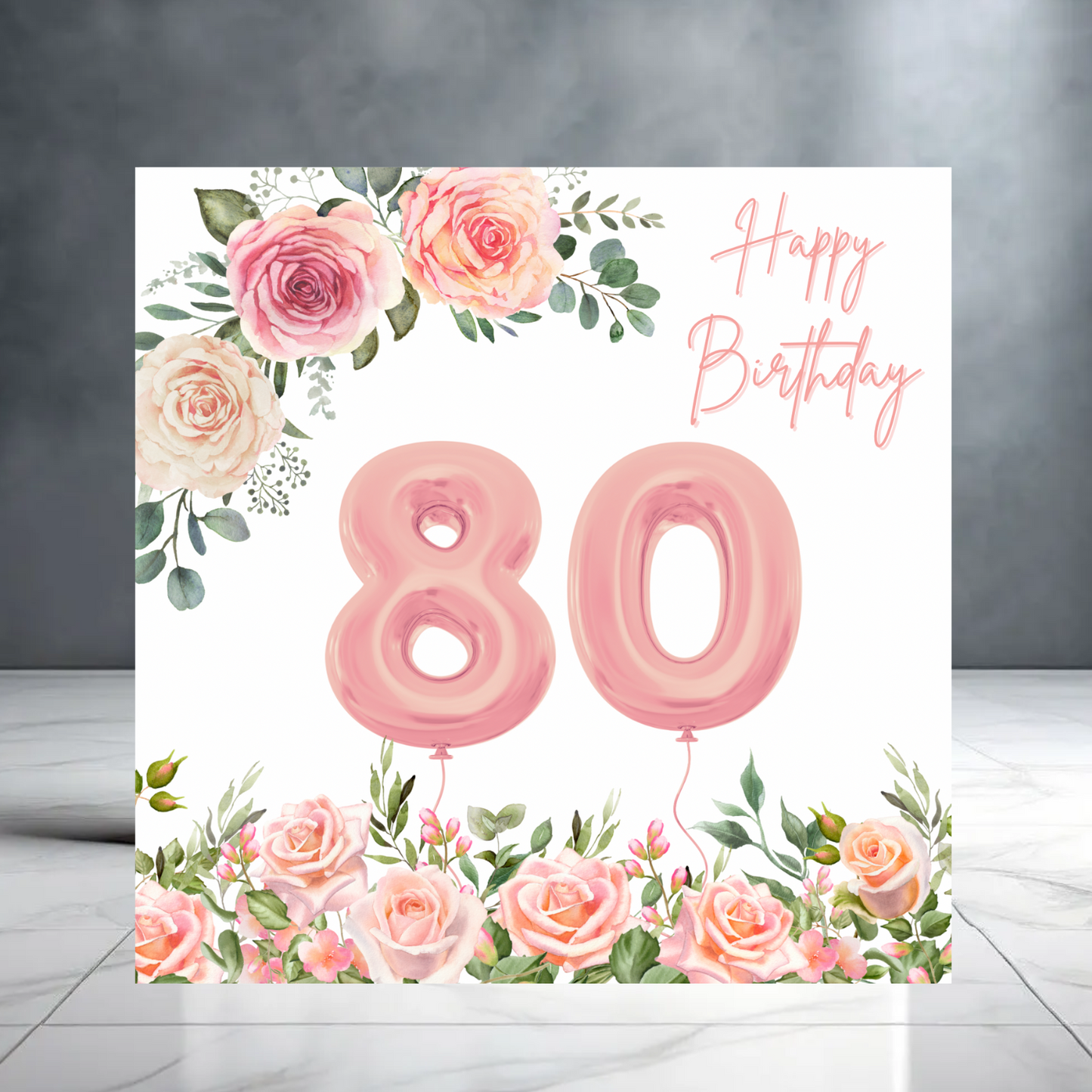 Happy 80th Birthday - Birthday Card for Her - Girly Pink Floral