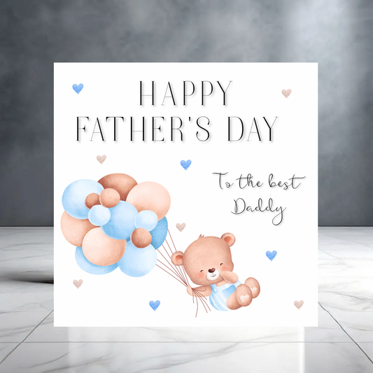 Happy Father’s Day To a Very Special Daddy Card with Teddy Bear, Balloons & Hearts – Father’s Day Card from Kids or Toddler