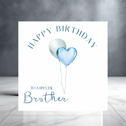 Blue Happy Birthday to a Special Brother - Birthday Card for Him with Balloons