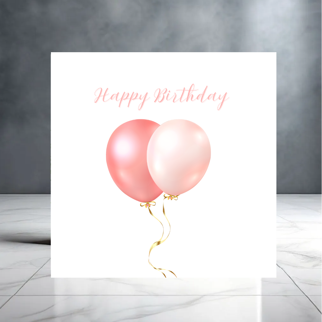 Simple Happy Birthday Greeting Card for Her - Pink and Gold balloons