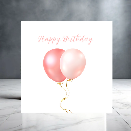 Simple Happy Birthday Greeting Card for Her - Pink and Gold balloons