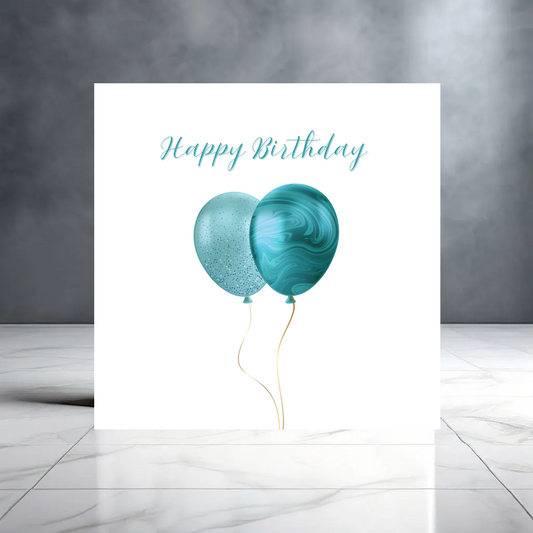 Simple Happy Birthday Greeting Card for Him - Blue and Green balloons