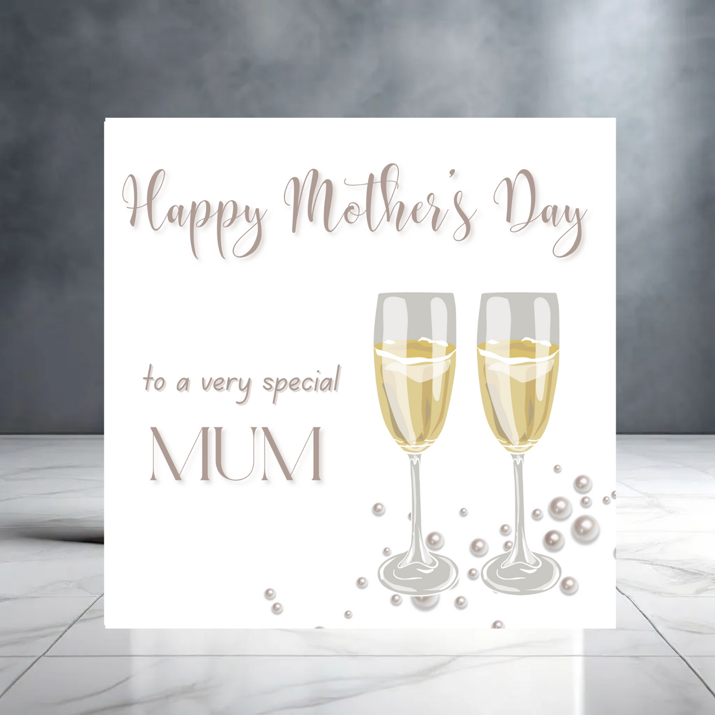 Happy Mother’s Day to a Very Special Mum Card with Pearls and Champagne Glasses