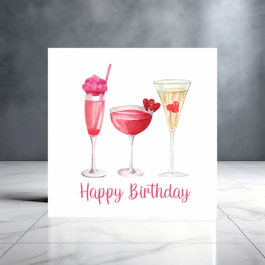 Happy Birthday Red Cocktail and Champagne Birthday Card for Her