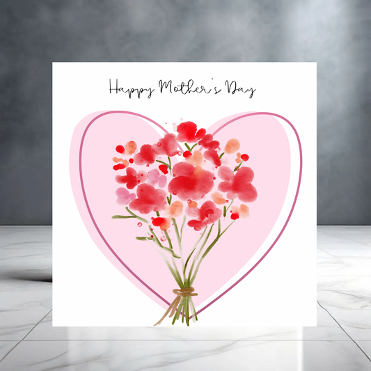 Pink Girly Happy Mother’s Day Card with Flowers and Heart - Mum
