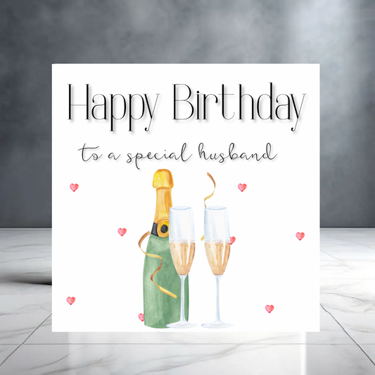 Happy Birthday to a Special Husband Greeting Card with Champagne