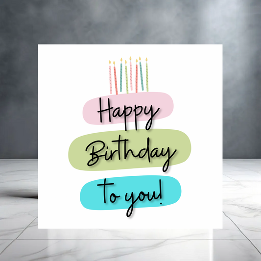 Modern Birthday Card – Pastel Layer Cake Design with Candles | Happy Birthday To You Card | Minimalist Greeting Card for All Ages