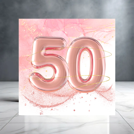 Pink Fifty Birthday Card for her - 50th Birthday