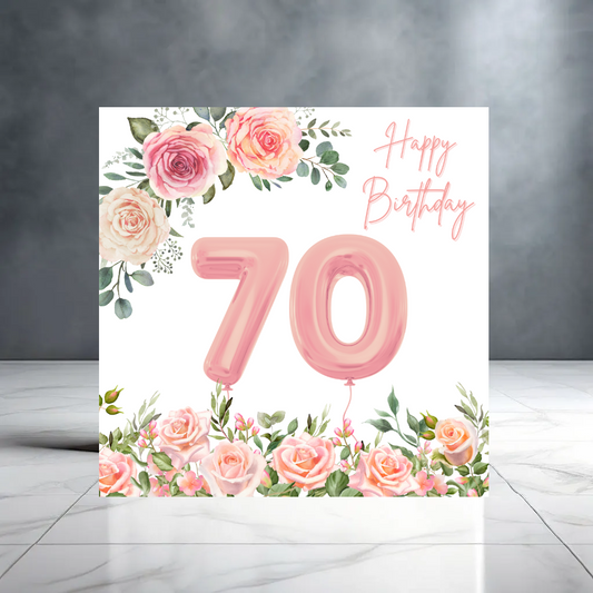 Happy 70th Birthday - Birthday Card for Her - Girly Pink Floral