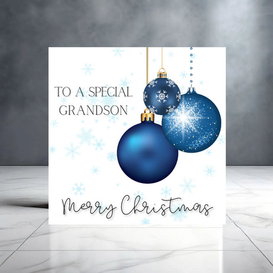 Merry Christmas to a Special Grandson Card with Baubles