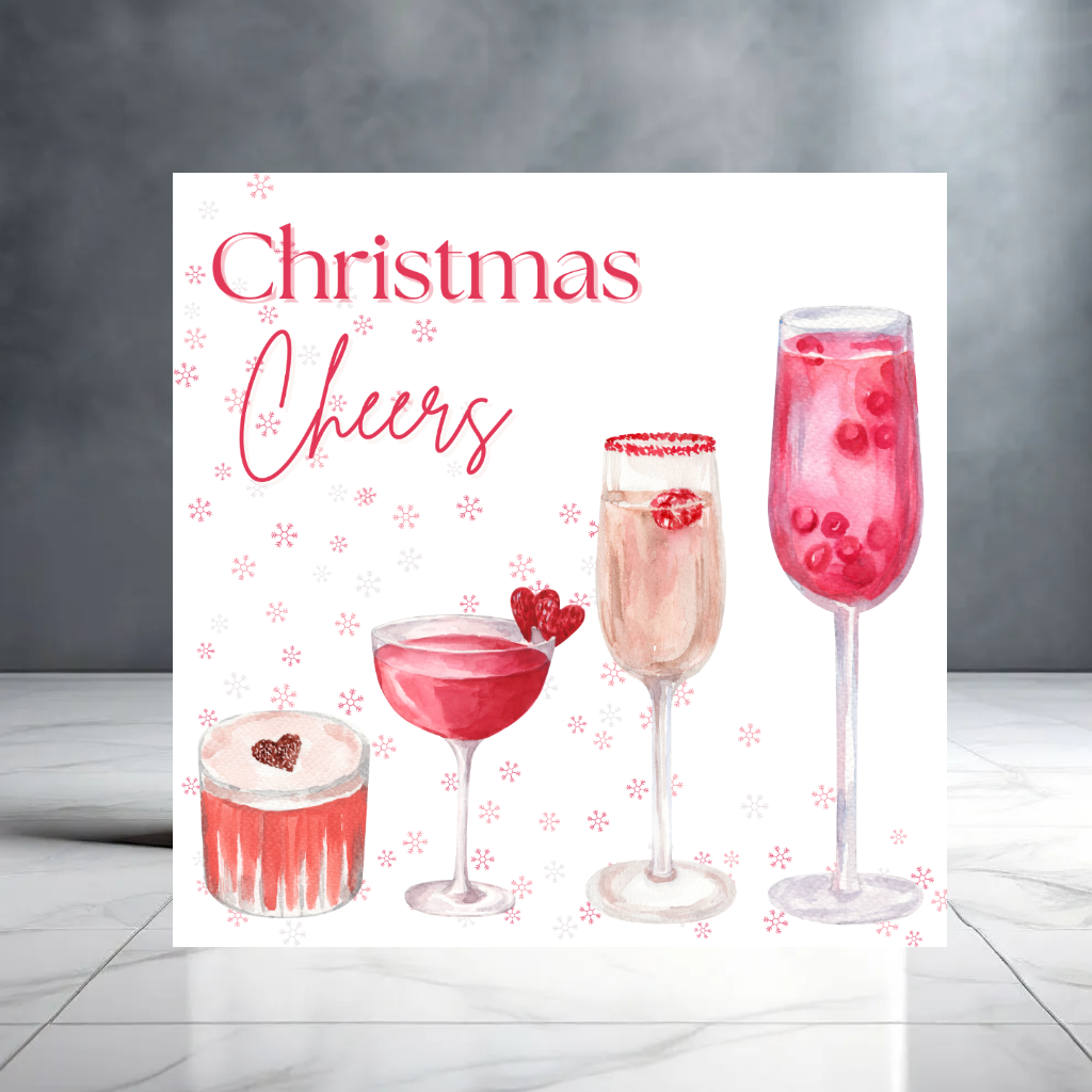 Christmas Cheers Red Cocktail Card - Merry Christmas - Christmas Greeting Card