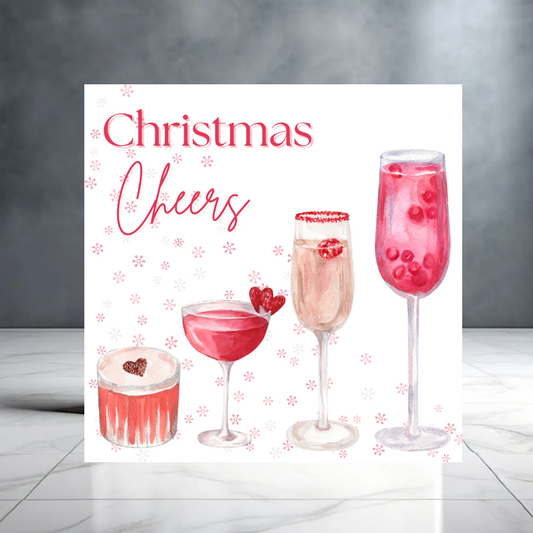 Christmas Cheers Red Cocktail Card - Merry Christmas - Christmas Greeting Card