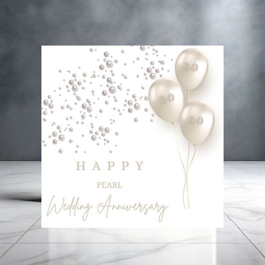 Happy 30th Pearl Wedding Anniversary Card with Balloons