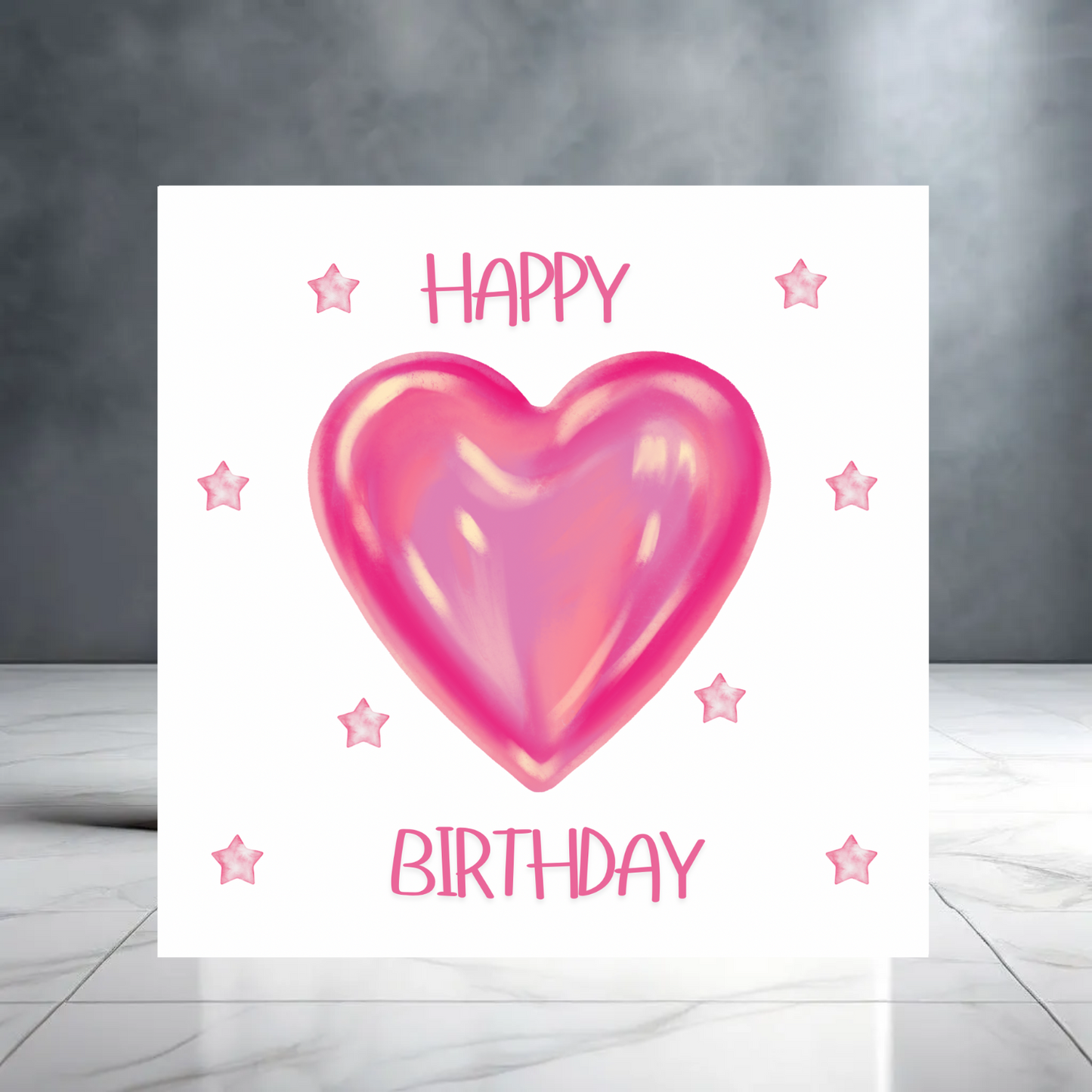 Pink Happy Birthday Card for Her with Hearts and Stars