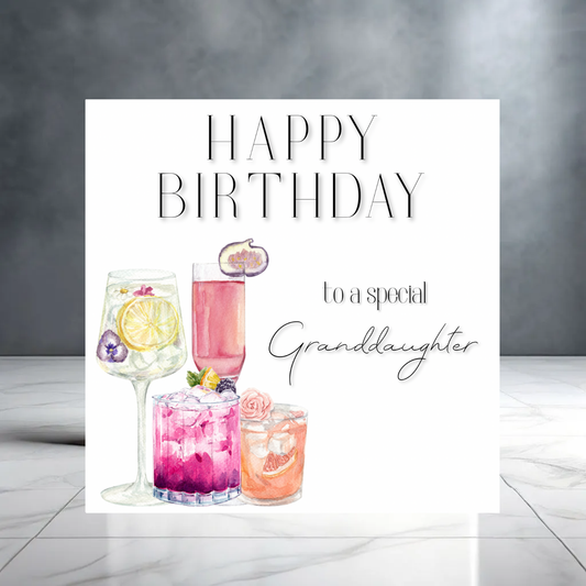 Elegant Birthday Card for Granddaughter – Cocktail Design, Stylish Feminine Birthday Greeting, Watercolor Drinks Card