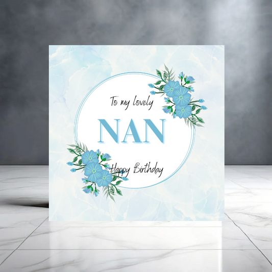 Blue Floral To My Lovely Nan Birthday Card - Birthday Card For Her